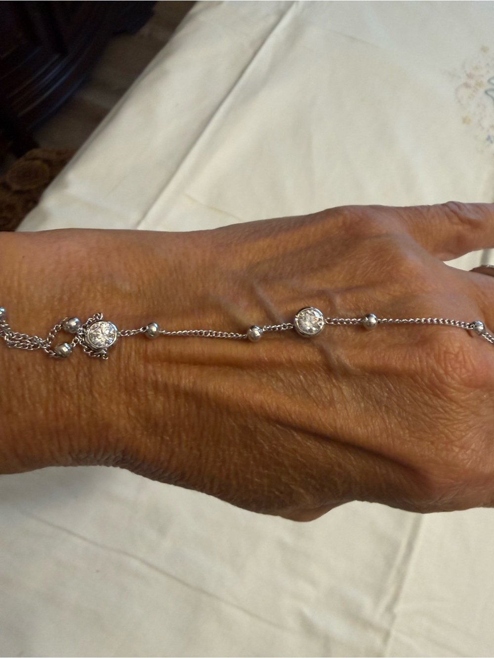 Sterling Silver Bezel Crystal RING Bracelet in Silver